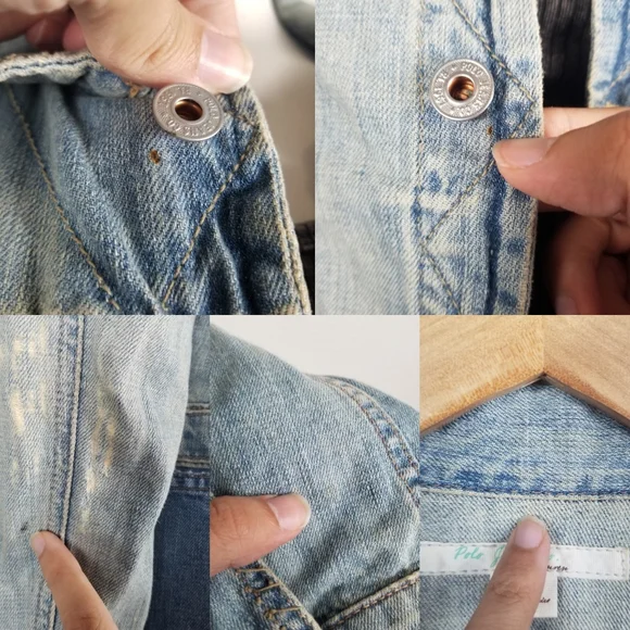 Polo Jeans Co Ralph Lauren Y2K Distressed Cropped Blue Denim Trucker Jacket Sz M - Picture 11 of 12